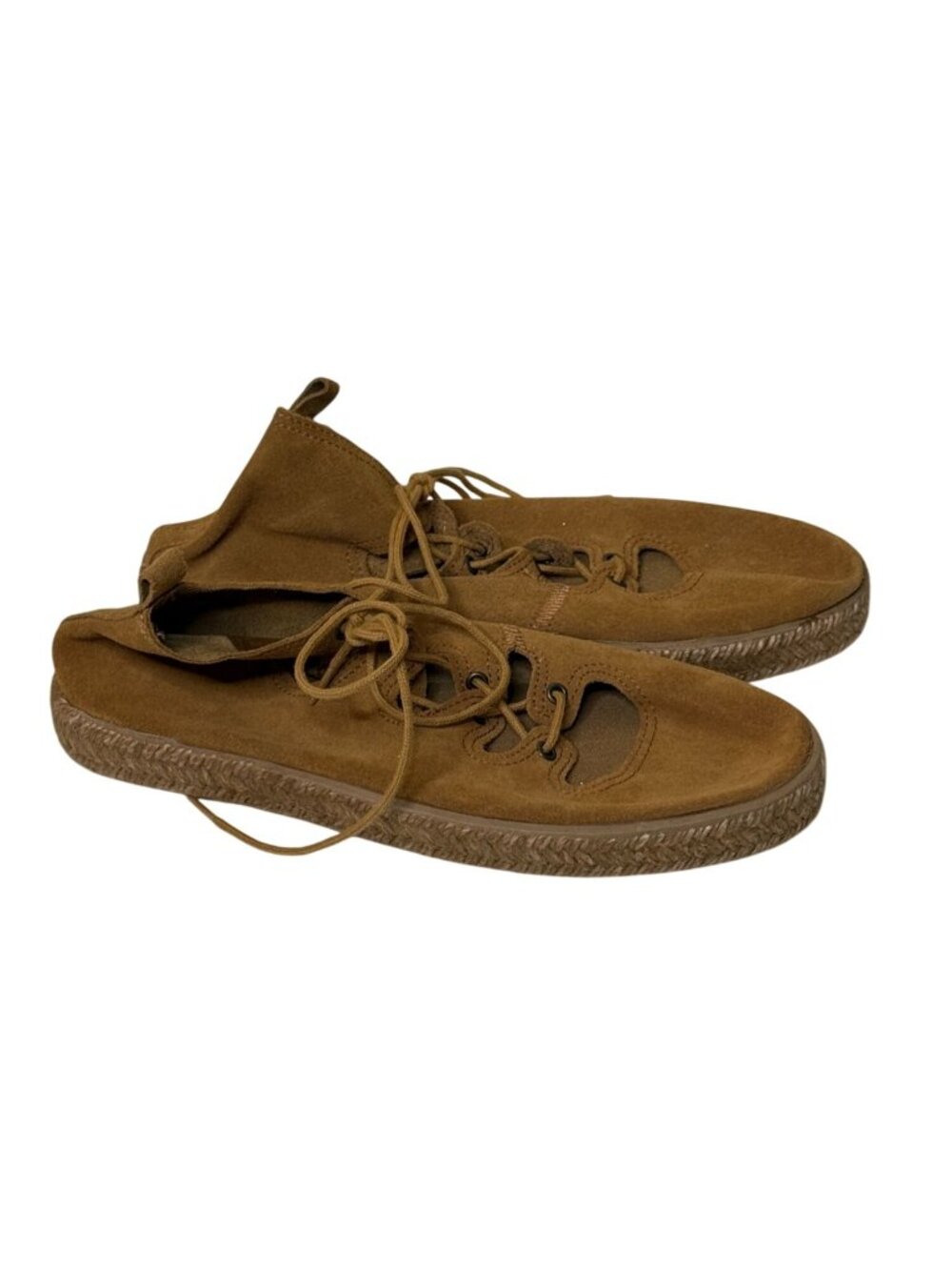 Ippon Vintage Womens 38 US 7 Suede Espadrille Lace Up Flats Brown Boho - Picture 4 of 11